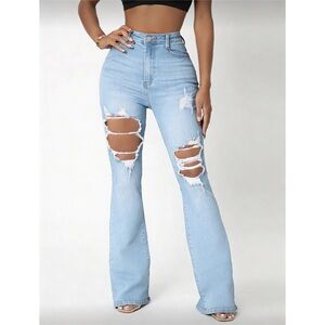29x34 SheinSXY High-Waisted Distressed Stretch Bootcut Jeans